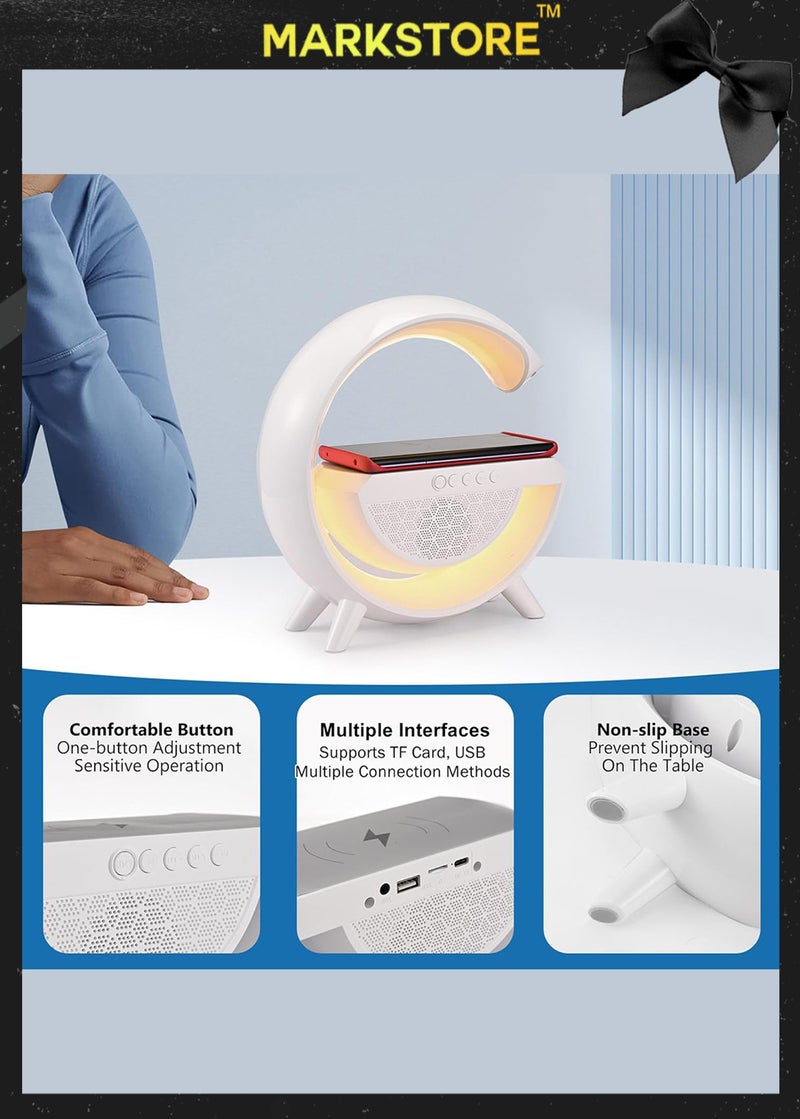 مارك ستور شاحن لاسلكي، مصباح طاولة ذكي LED، مصباح جو متغير اللون RGB، ضوء ليلي خافت مع مزامنة الموسيقى، مكبر صوت بلوتوث، ضوء مزاج ذكي لغرفة النوم - Image 4